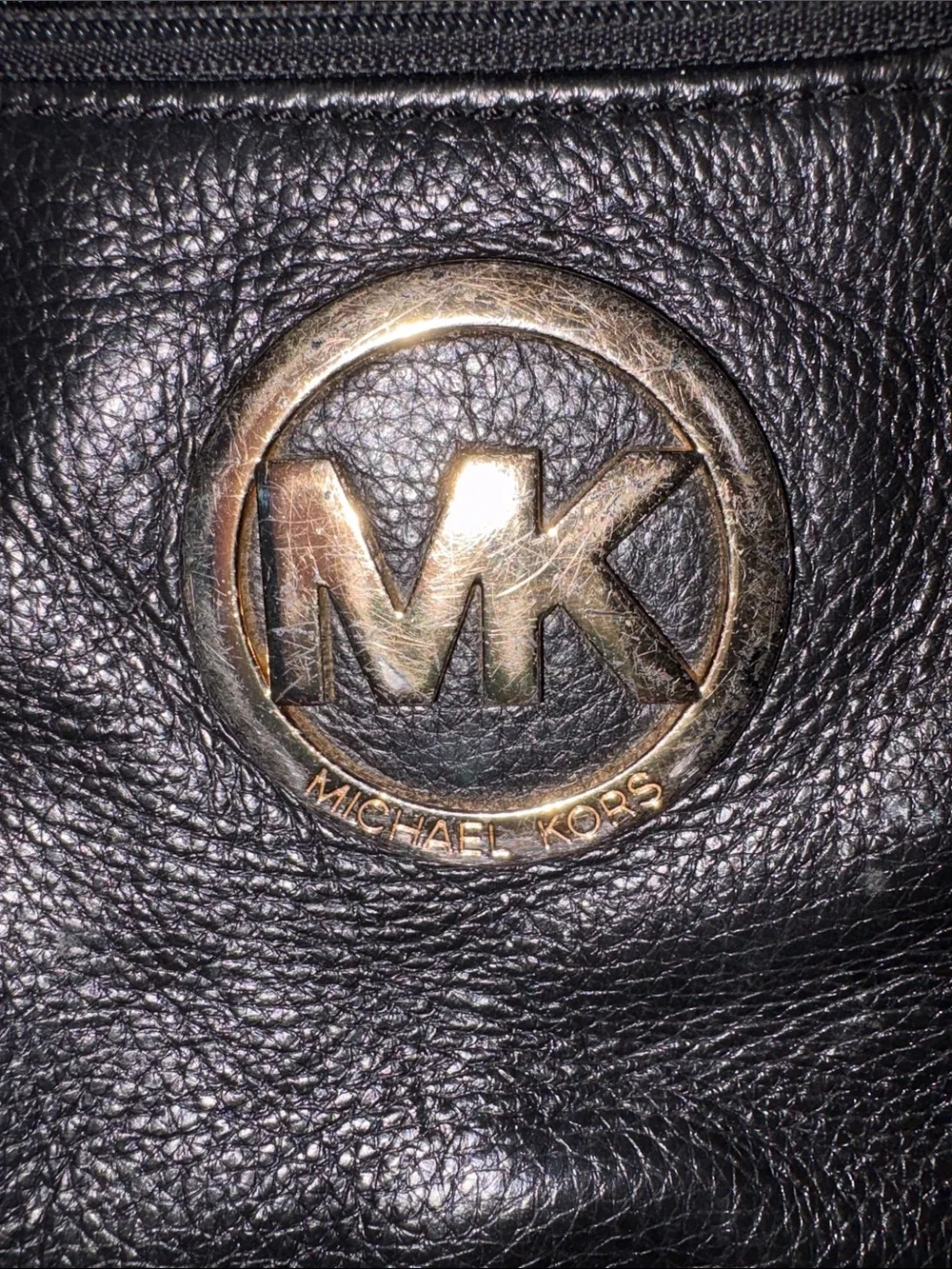 Michael Kors Black Pebbled Leather Crossbody with Gold MK Emblem